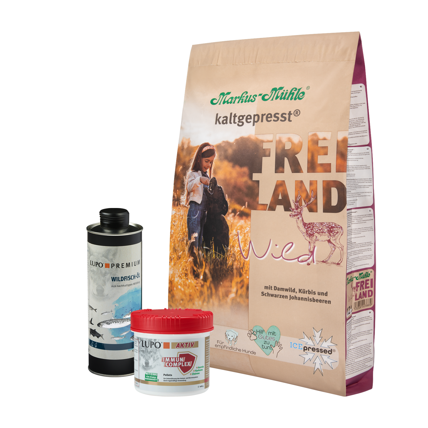 Saison-Paket FREILAND Wild 12 kg + LUPO Immun Complex 400 g + LUPO Premium Wildfischöl 250 ml