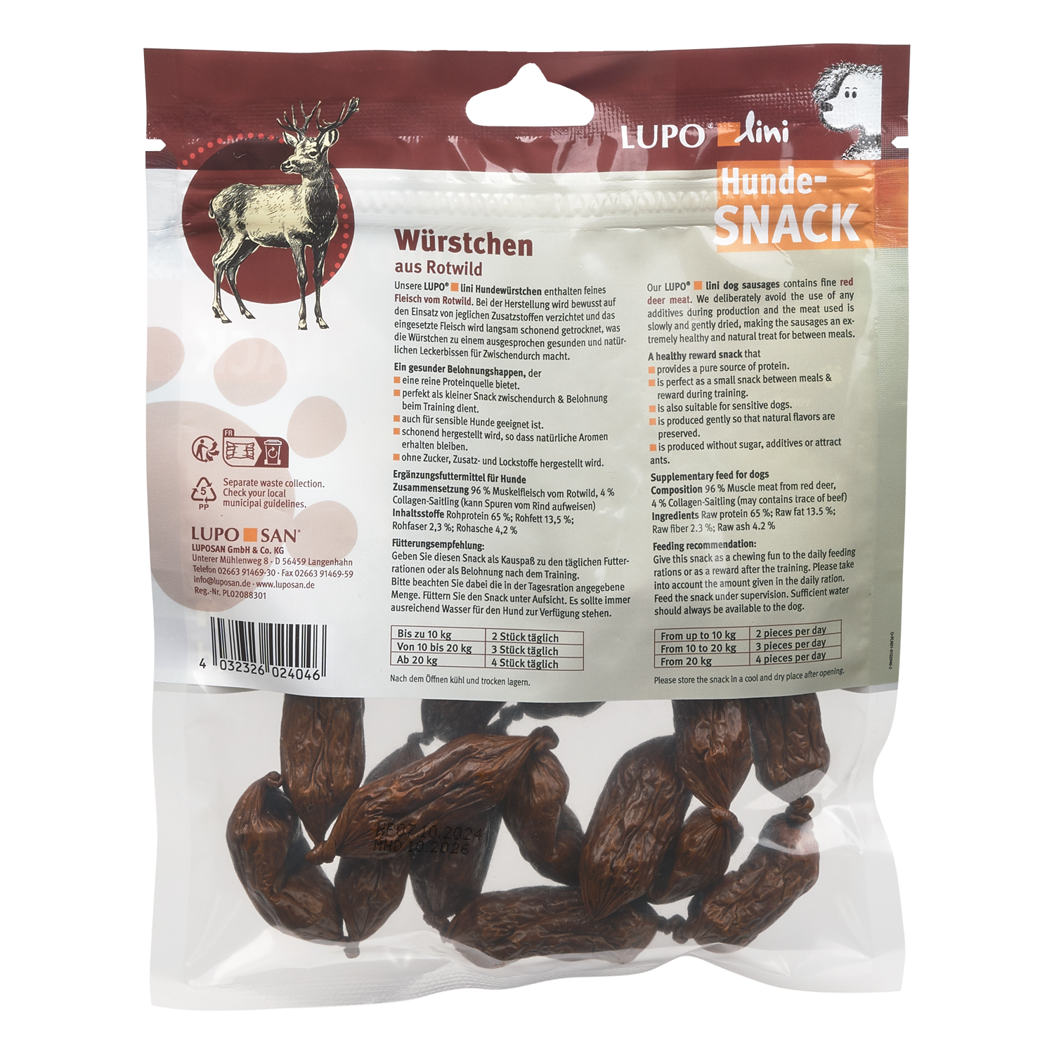 LUPOlini Hundewürstchen Rotwild 100g