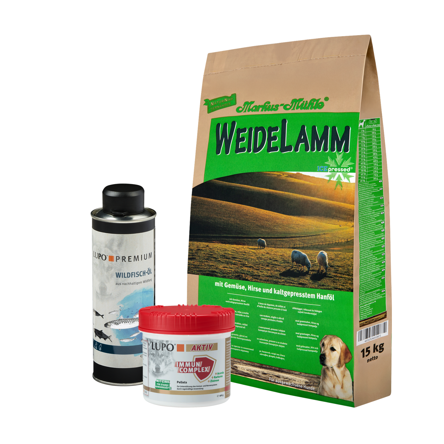 Vorteils-Paket: WEIDELAMM + LUPO Wildfisch-Öl + LUPO Immun Complex