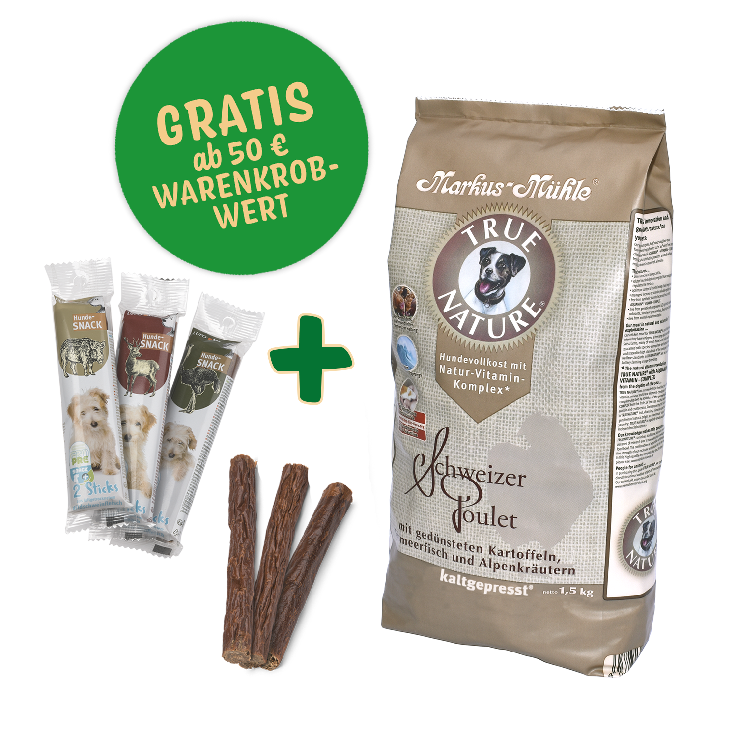 Gratis: TRUE NATURE 1,5 kg + LUPOlino Snack