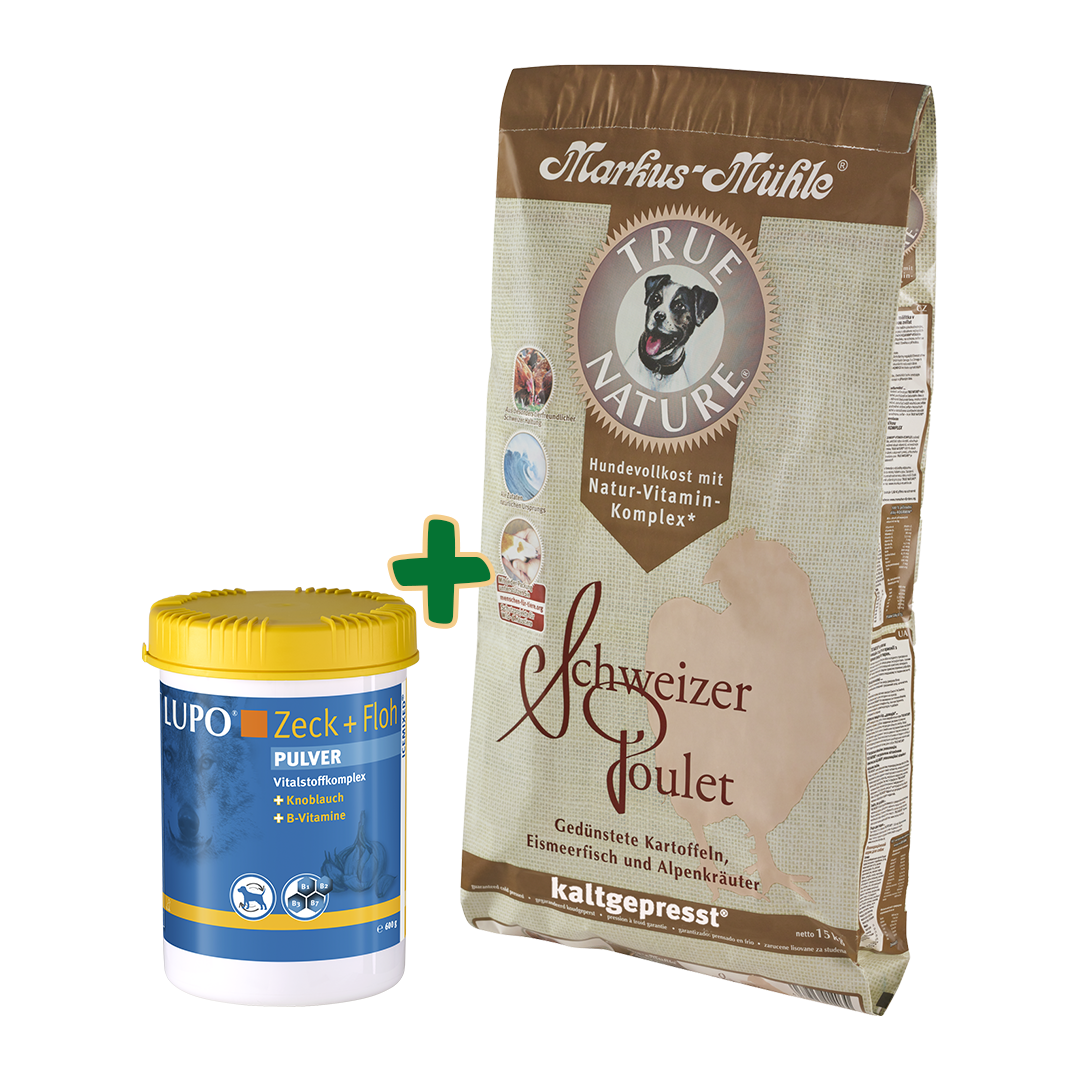 Saison-Paket Markus-Mühle TRUE NATURE 15 kg + LUPO Zeck+ Floh 600g