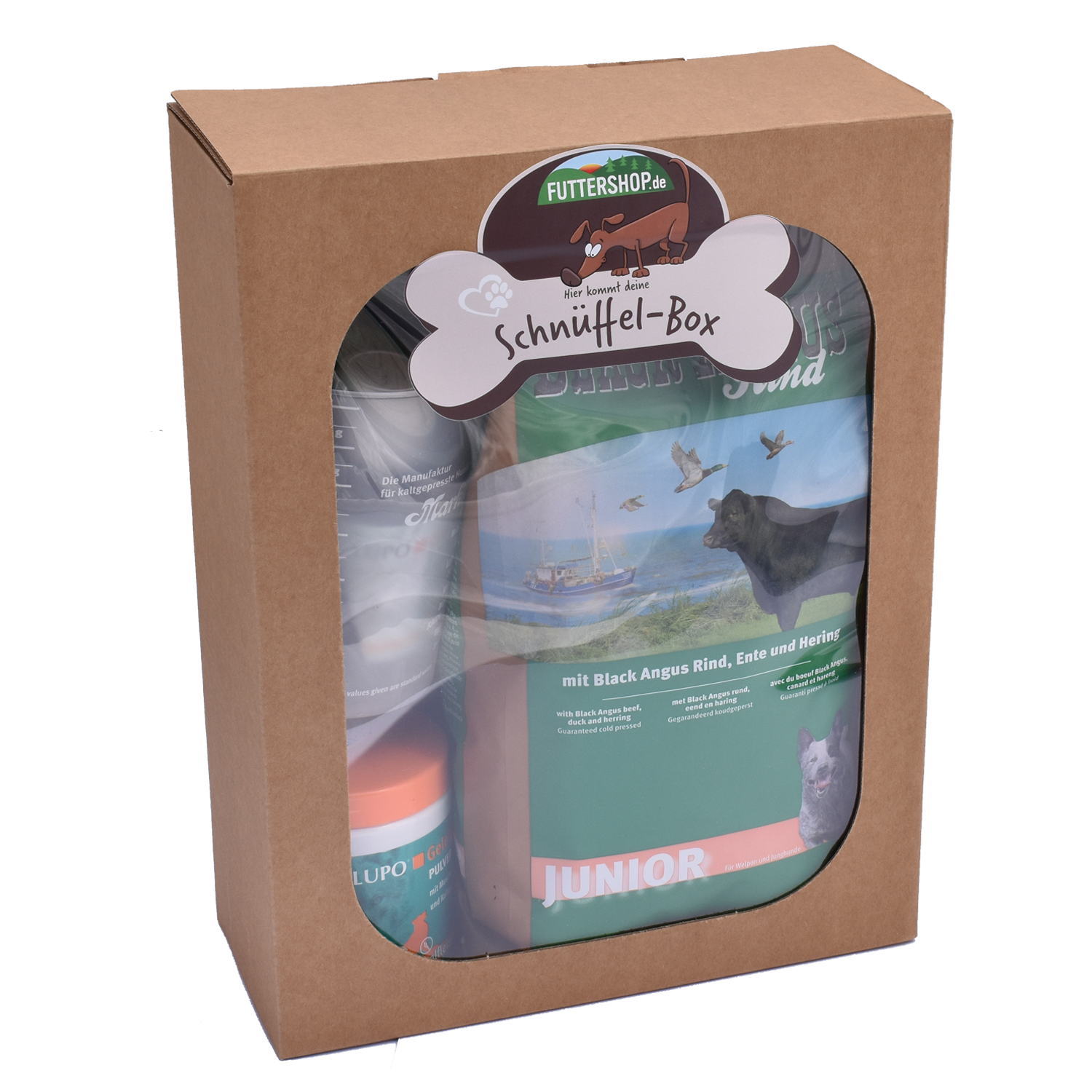 Schnüffel-Box Black Angus Junior 1,5kg + 100ml LUPO Omega 3-6-9 PREMIUM + 150g LUPO Gelenk