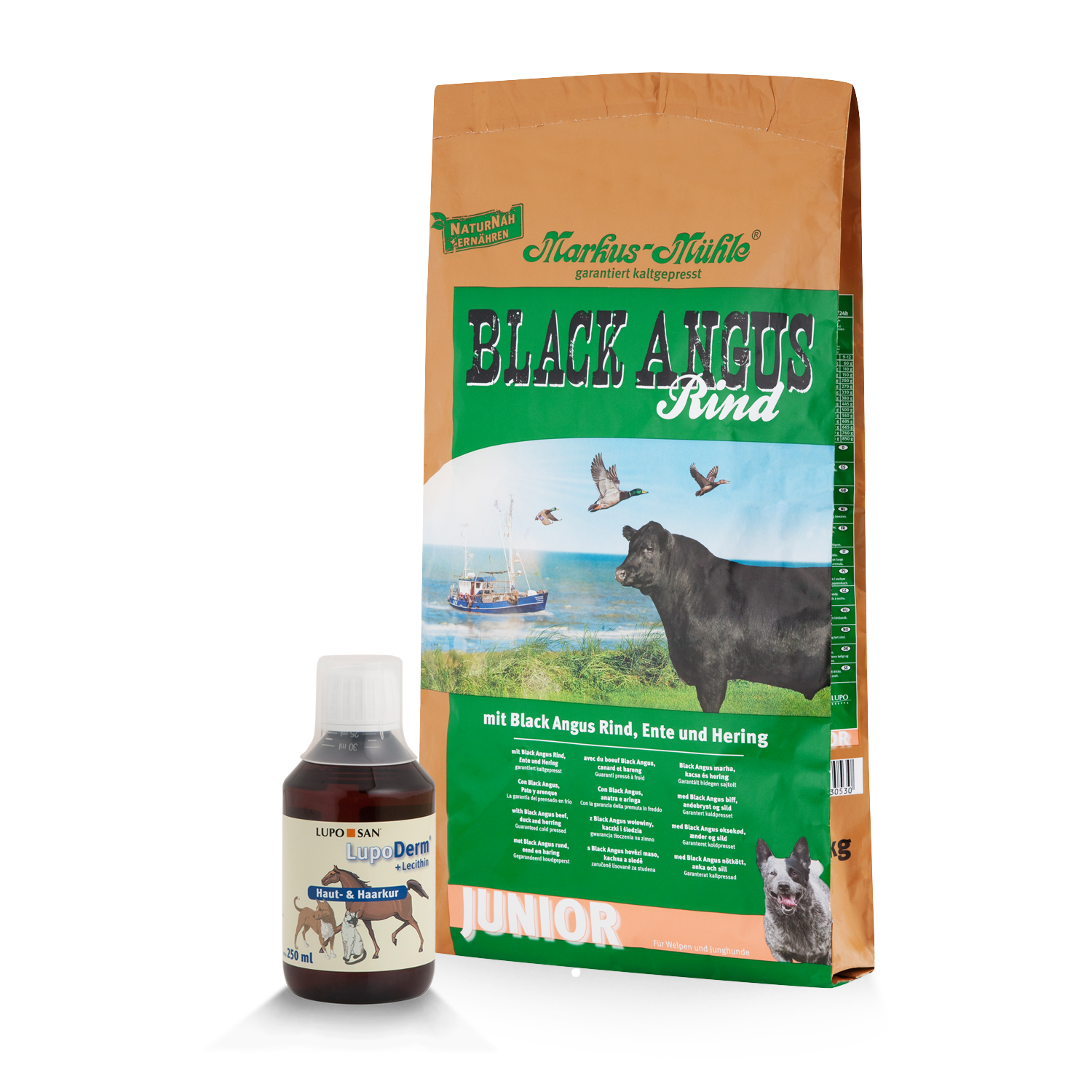 Junior-Paket BLACK ANGUS JUNIOR 15 kg + LUPO Derm 250 ml