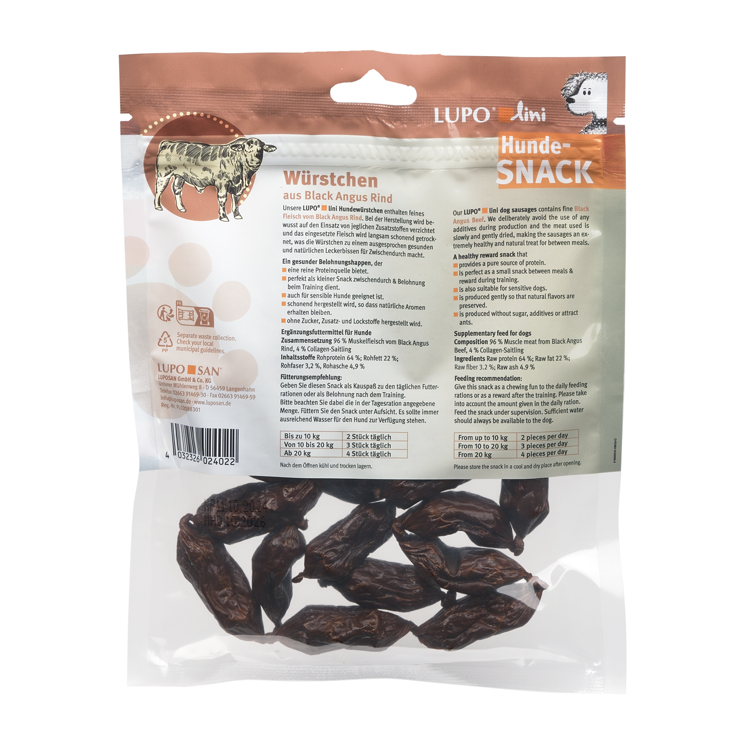 LUPOlini Hundewürstchen Black Angus Rind 100g